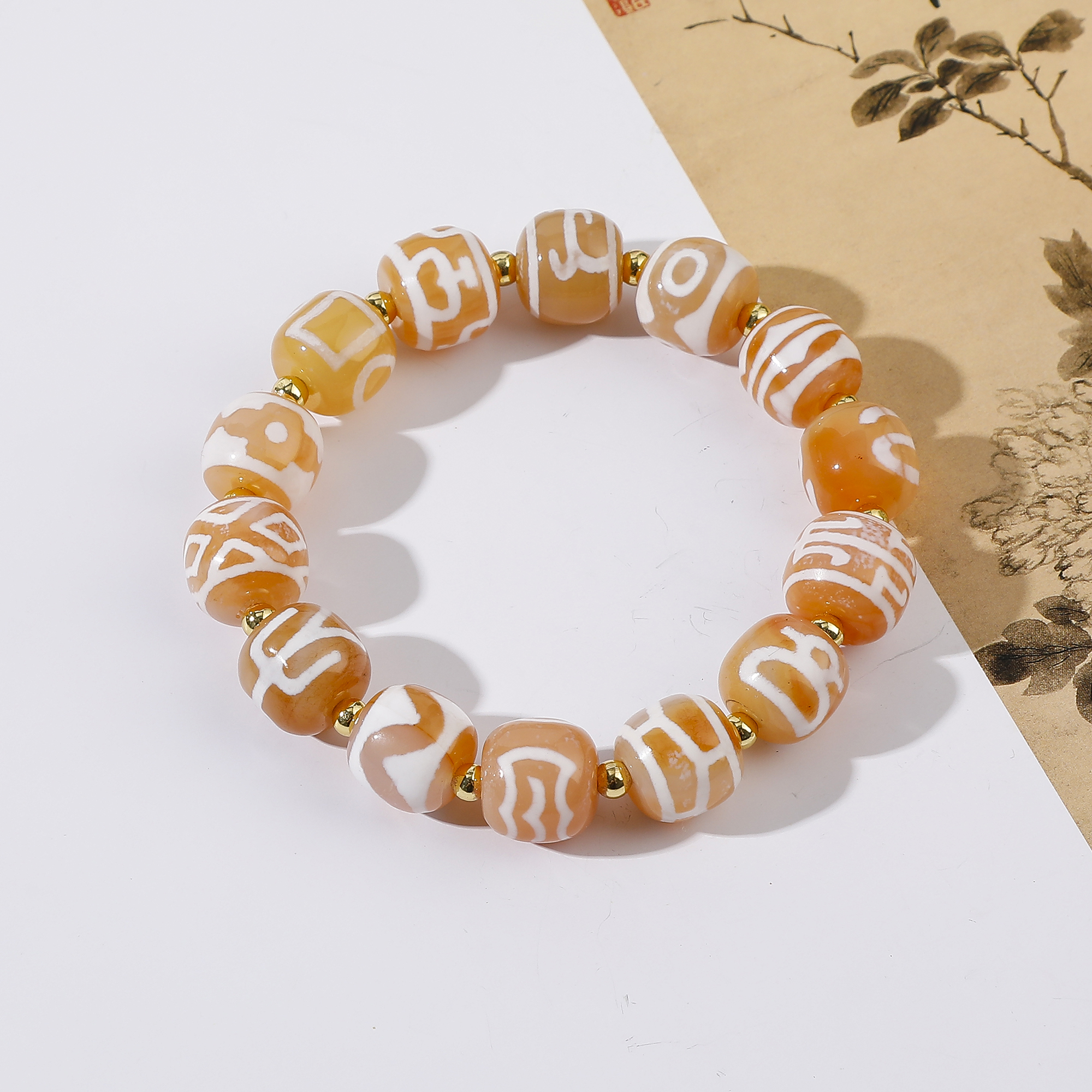 一了个卜【十方天】多宝橘调措思工艺天珠手串