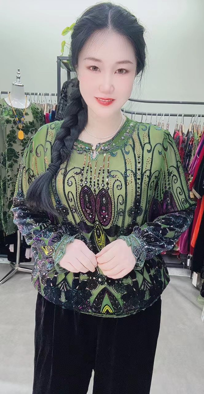 中老年桑蚕丝1998圆领上衣大码高端时尚