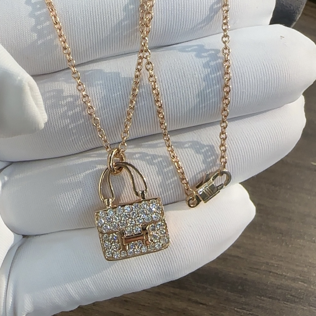 实验室培育钻石0-18K金满钻包包项链  高级精致