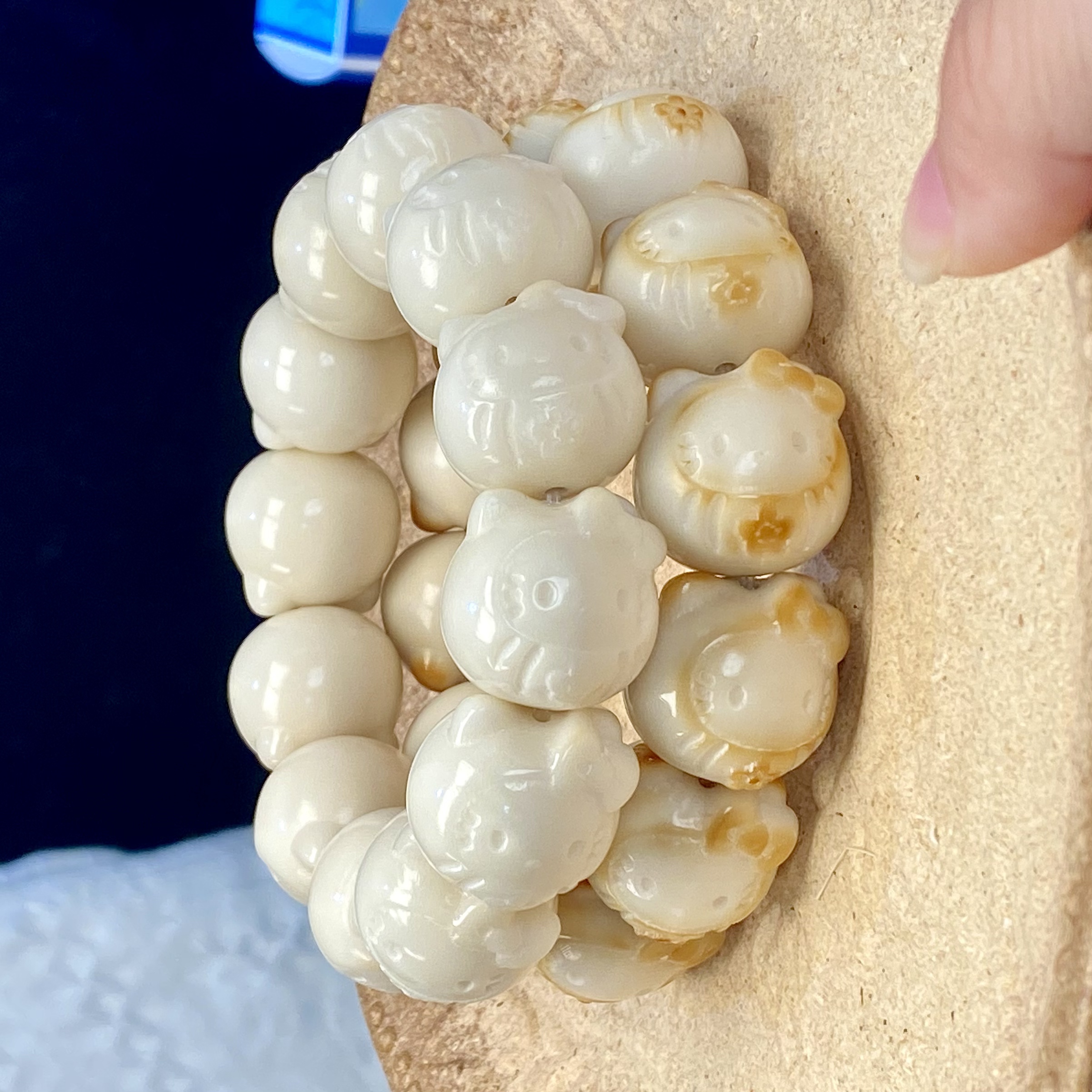 象牙果原果雕刻手工炭烤原白kt圆珠可爱kt文玩手串