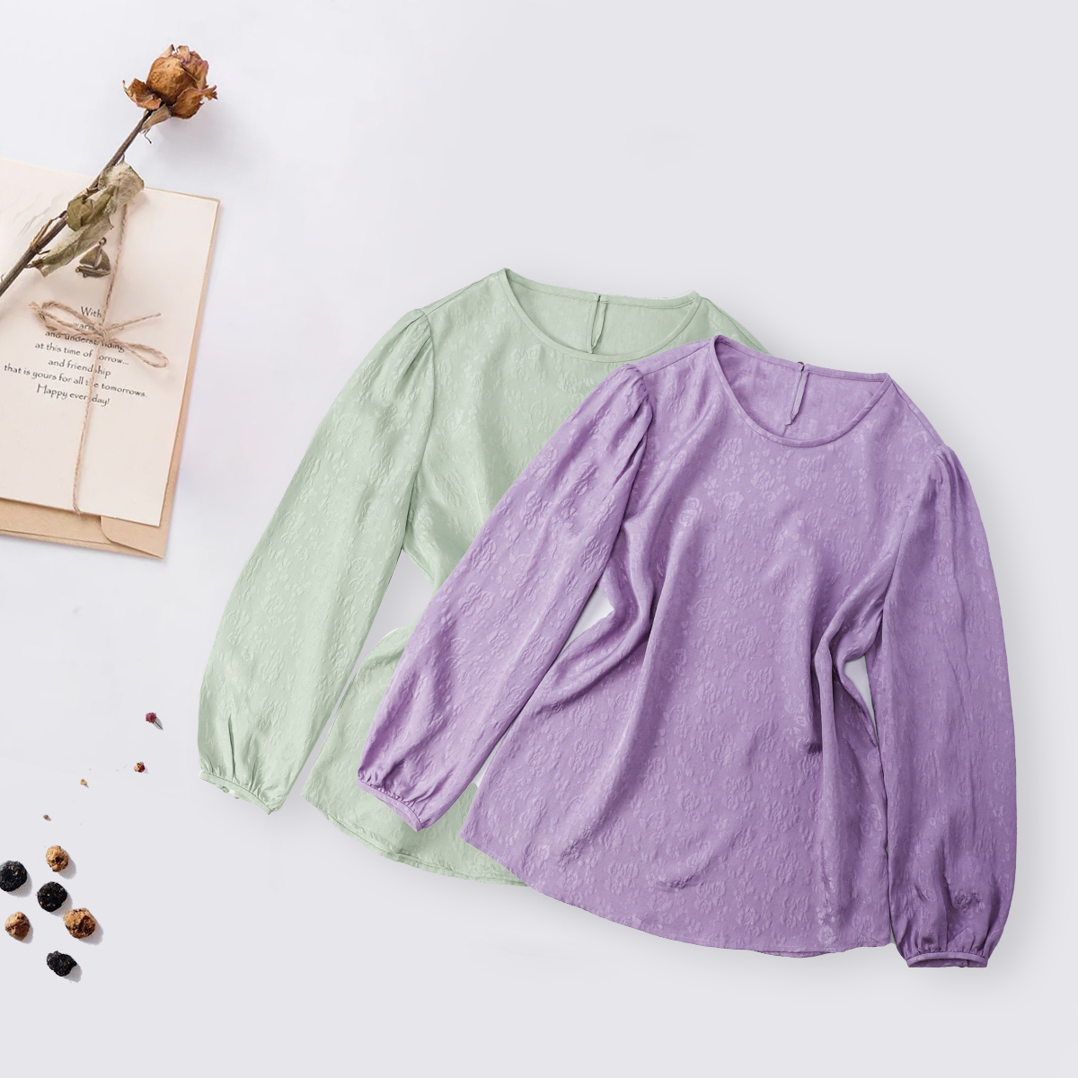 品牌新款桑蚕丝简约圆领波段提花衬衣44484