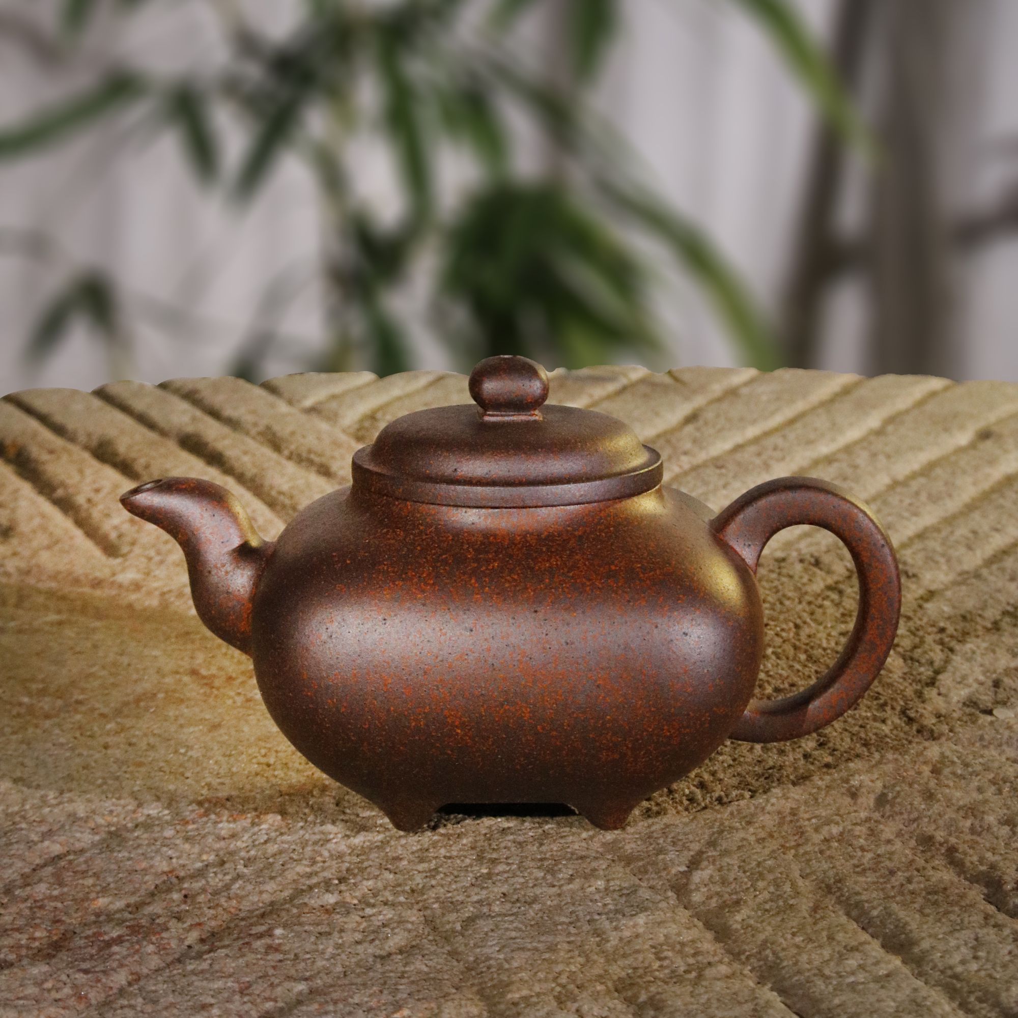 原矿黑砂金星四方传炉紫砂壶 240ml
