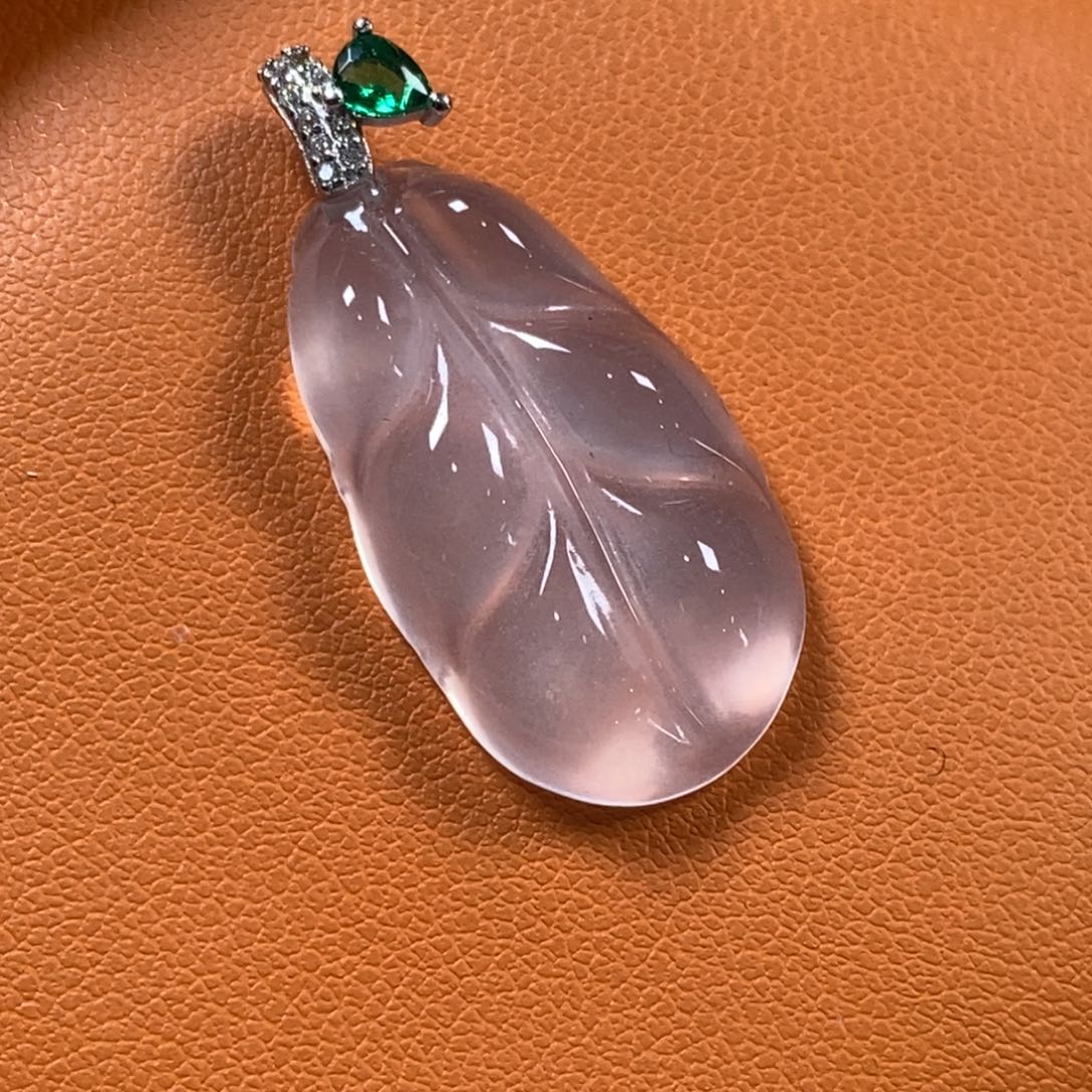 石英质玉银S925镶嵌颈饰叶子