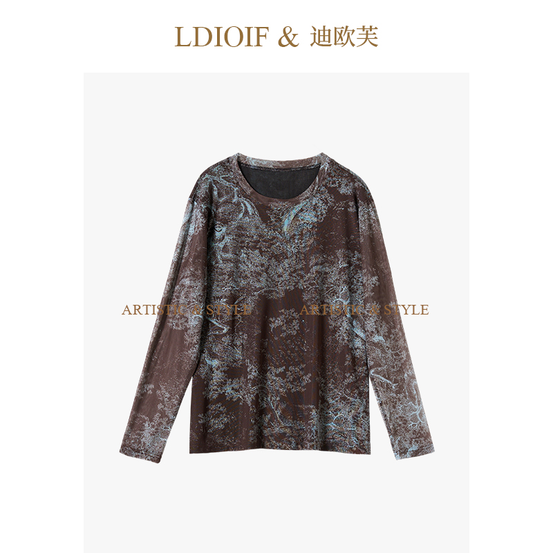 AN女装|高织油画定染/凉感高弹纱圆领长袖打底衫上衣#QSY4622M