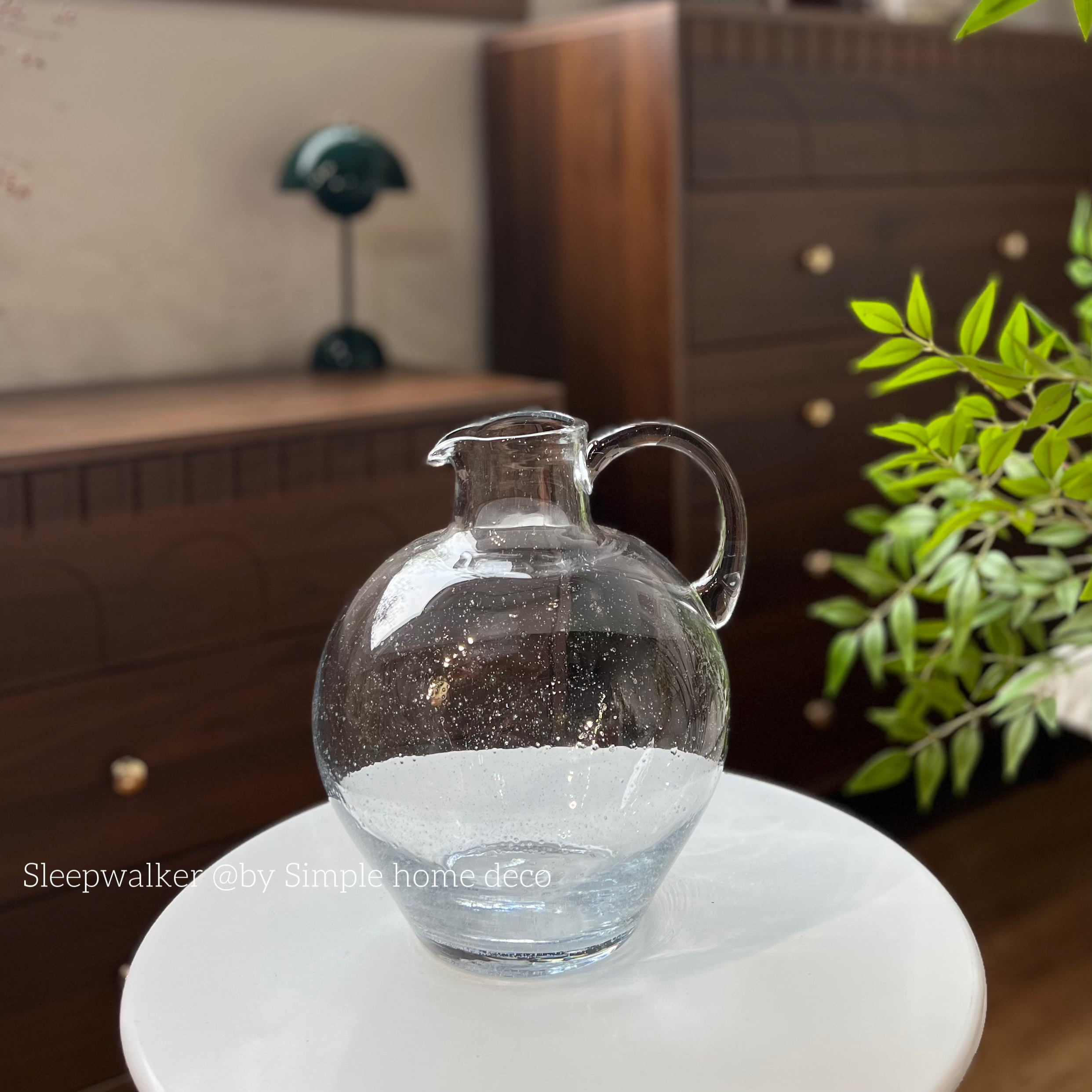 星辰｜单耳气泡壶型提手玻璃花瓶吊钟圆肚玻璃花瓶花器