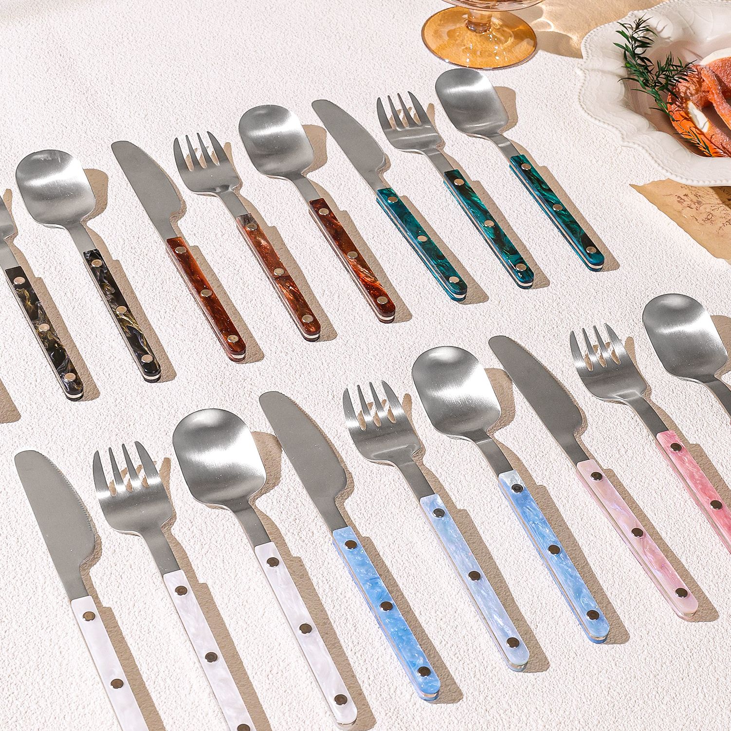 304不锈钢西餐餐具高颜值亚克力夹柄牛排刀叉ins风家用餐勺