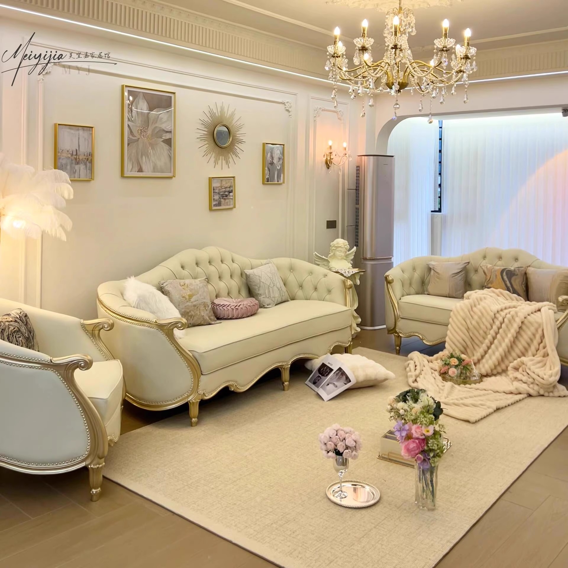 美式轻奢沙发art布艺组合客厅家具法式别墅欧式网红实木沙发高端