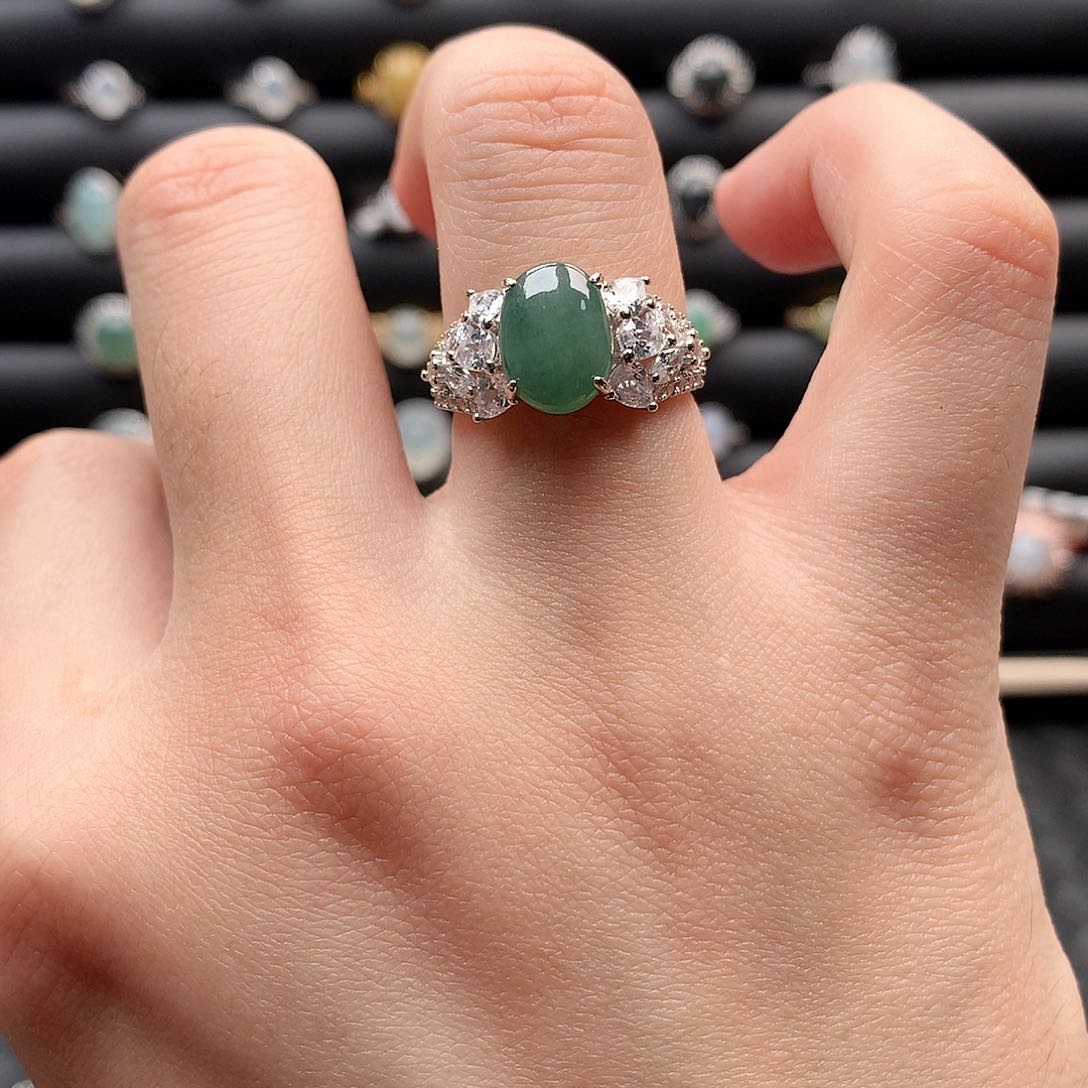 翡翠戒指银S925镶嵌0090