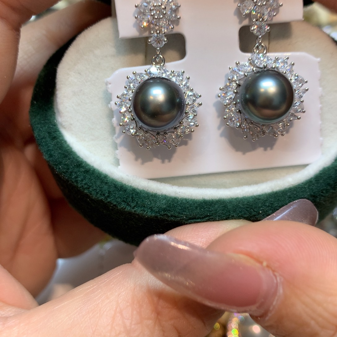 海水珍珠耳饰银S925镶嵌
