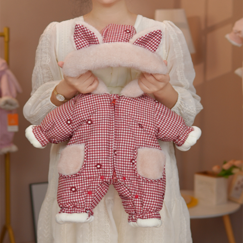 （小格子）冬款儿童保暖哈衣新生儿男女宝宝加厚加绒婴儿外出连体衣