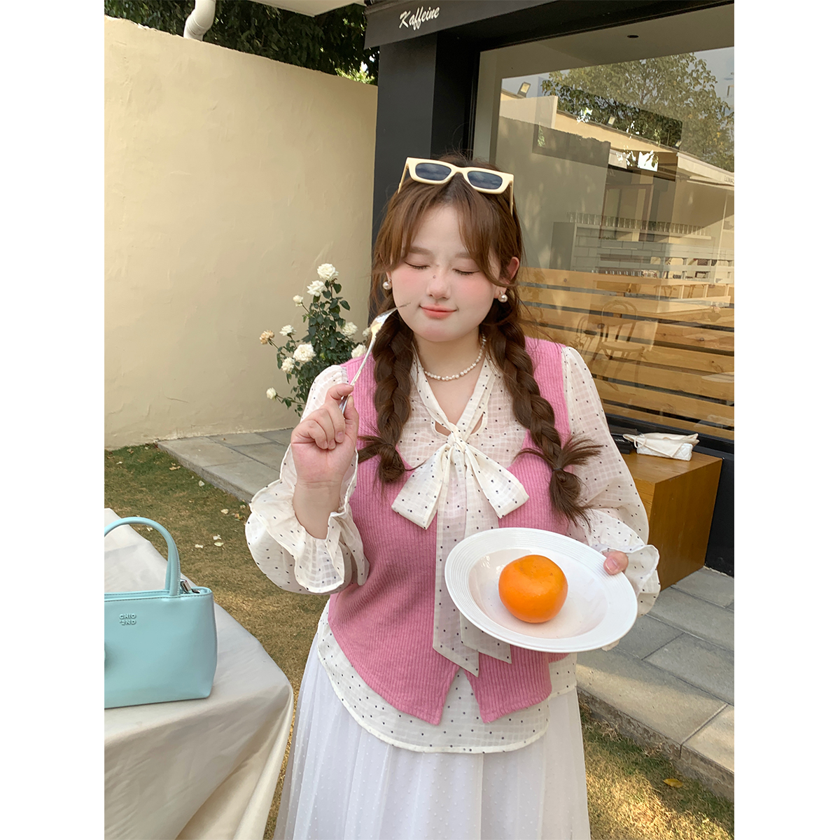 115徐达布【玫玫布蕾】大码粉色条纹针织衫女别致波点内搭Z28820C51