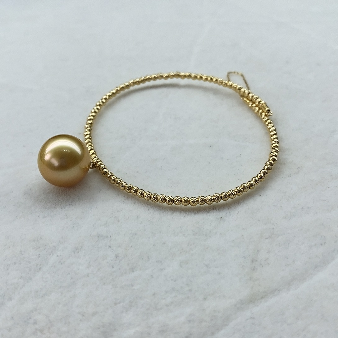 海水珍珠手镯18K金镶嵌南洋浓茶金11-12m m