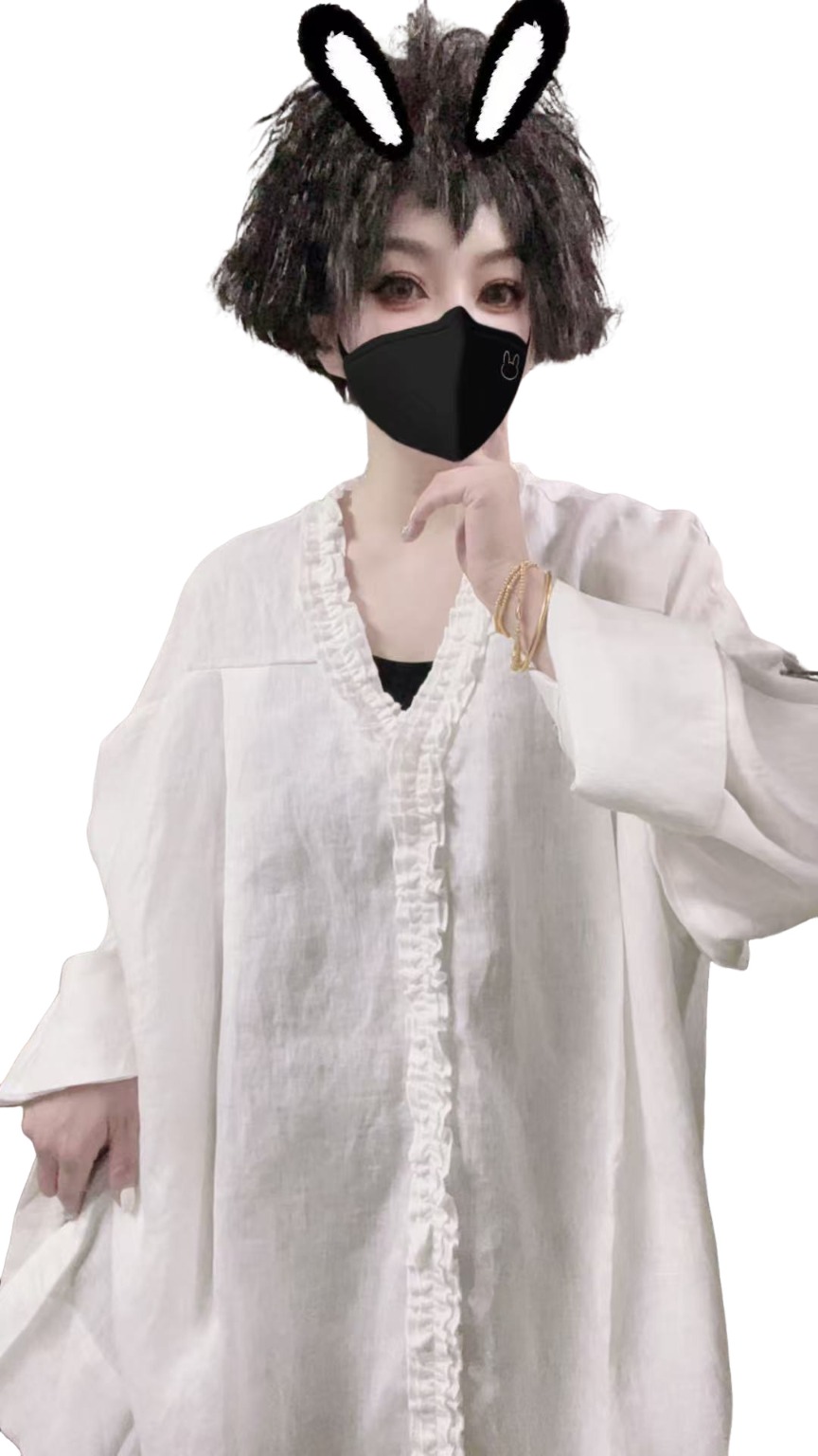 【佳老板】“25188#爆款韩版时尚百搭休闲亚麻V领衬衣