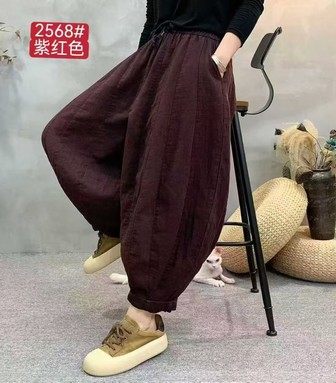 静奢风20片拼接南瓜裤秋季厚款休闲裤纯色灯笼裤百搭哈伦裤大码