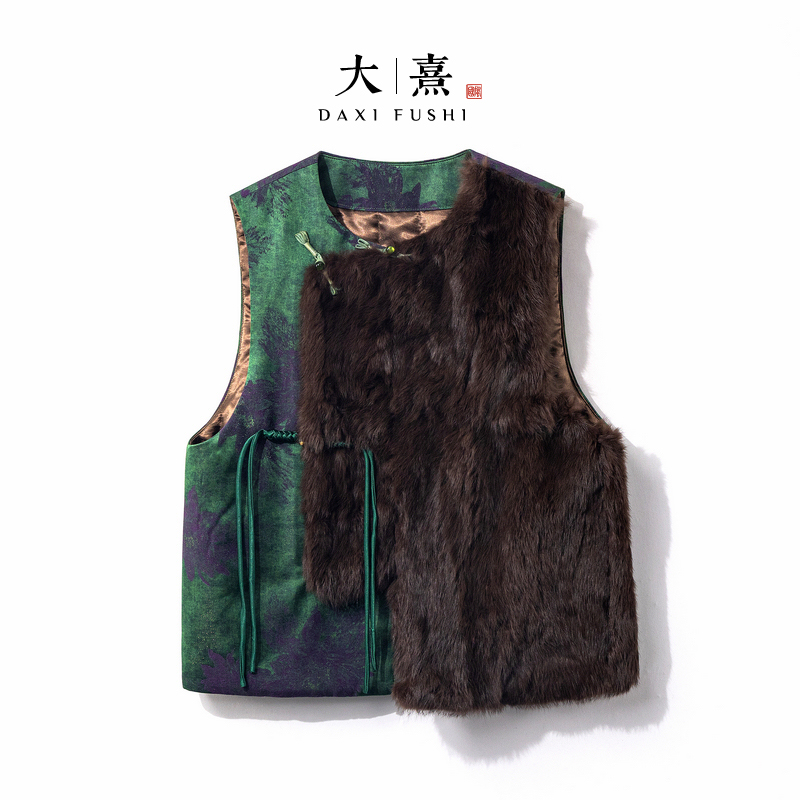 【绿禾】冬季2025新款新中式马夹女式加棉加厚宽松国风兔毛提花马甲