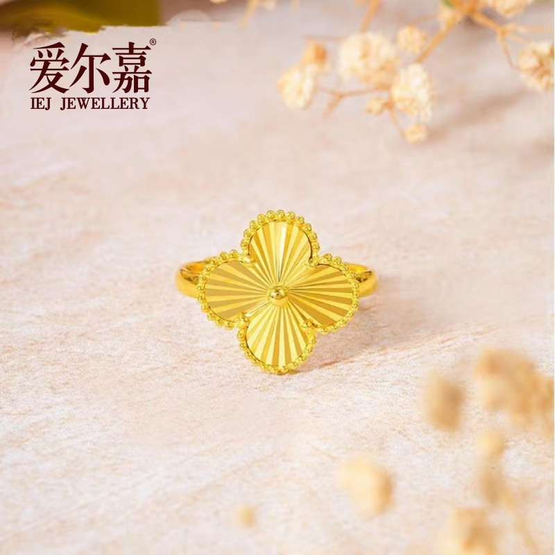 黄金戒指足金999四叶草厚版5G精致百搭时尚结婚戒套系气质大气