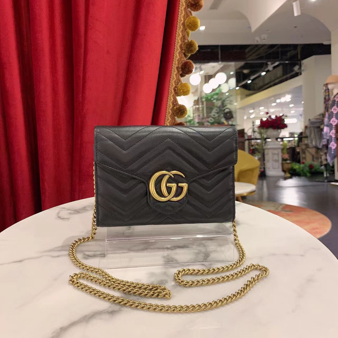 95新 GUCCI/古驰 GGS古驰马蒙woc黑金牛皮/75694313