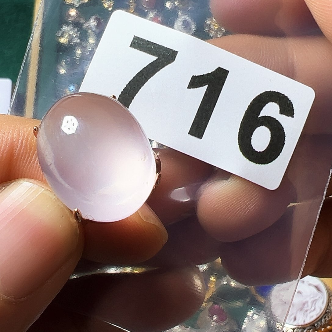 水晶戒指银S925镶嵌粉水晶戒指活口可调节