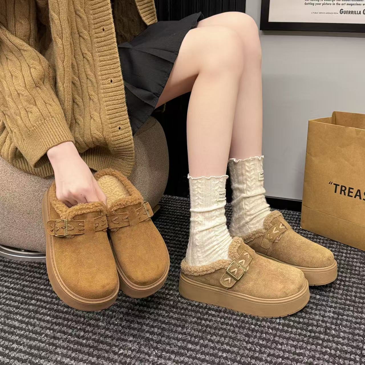2025韩版厚底加绒百搭勃肯休闲鞋220-2冬季女款秋冬防滑气质加厚