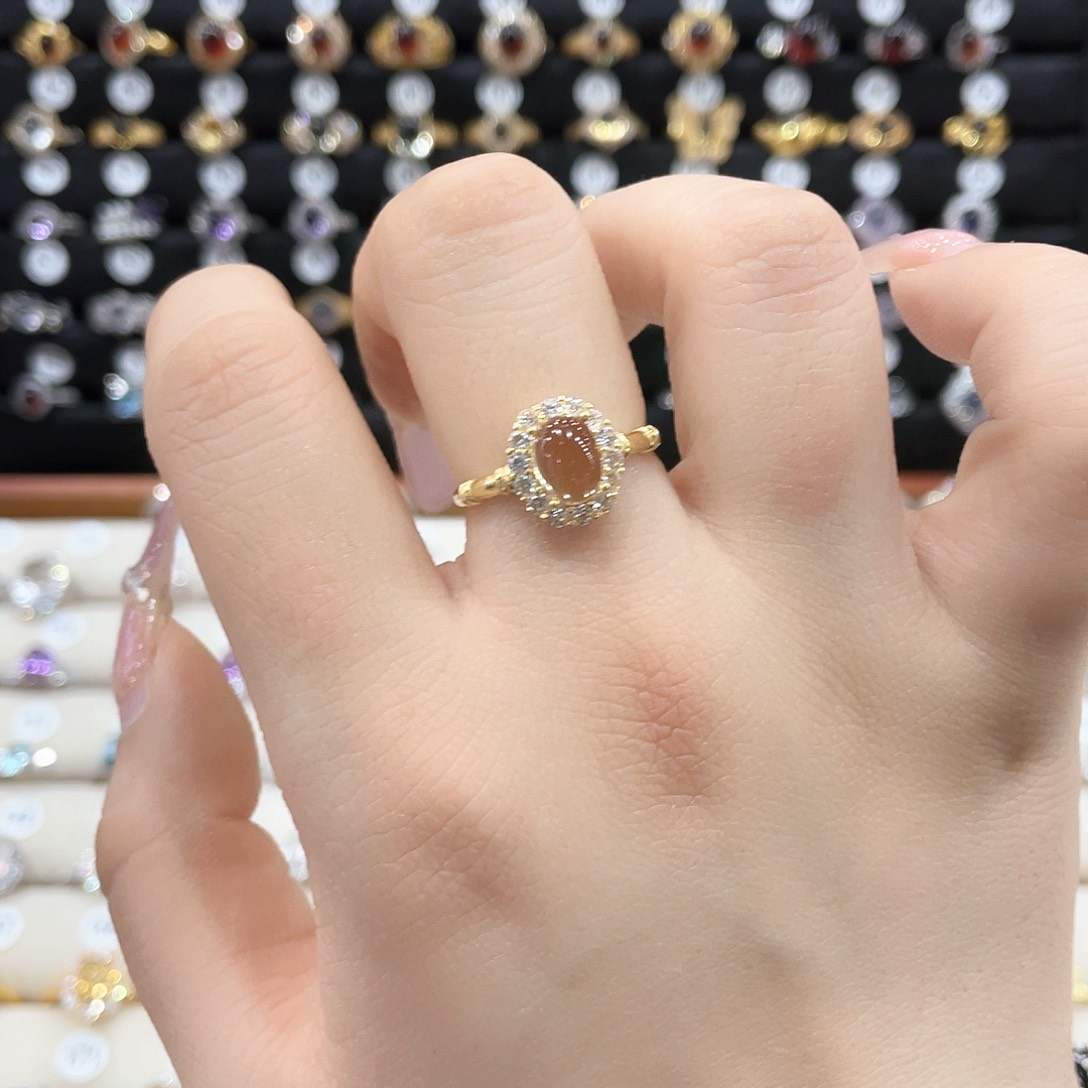 黄晶戒指女银S925镶嵌