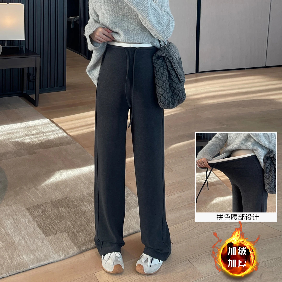 【羊毛空气层】秋冬孕妇阔腿裤显瘦垂感加绒加厚拼色腰头直筒休闲裤