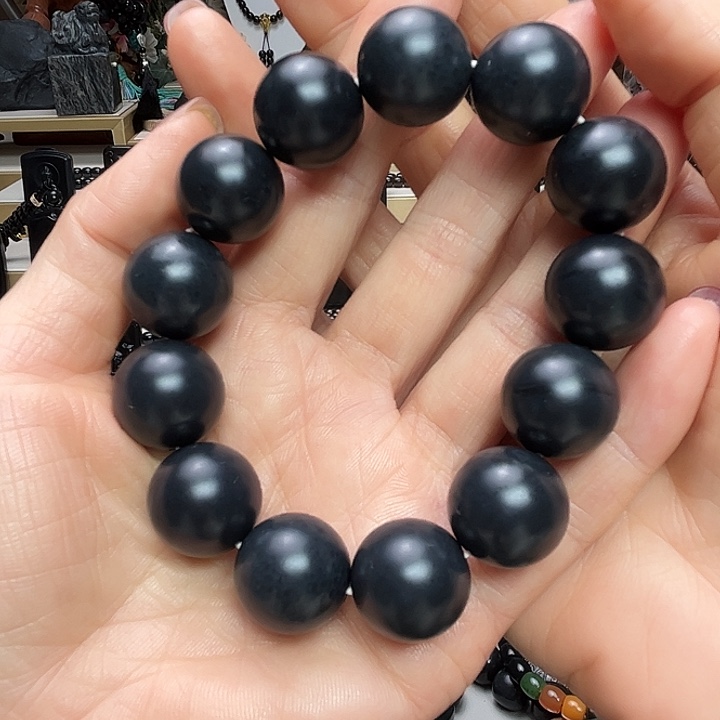 和田玉（墨玉）未镶嵌手链卡18圆珠福利款