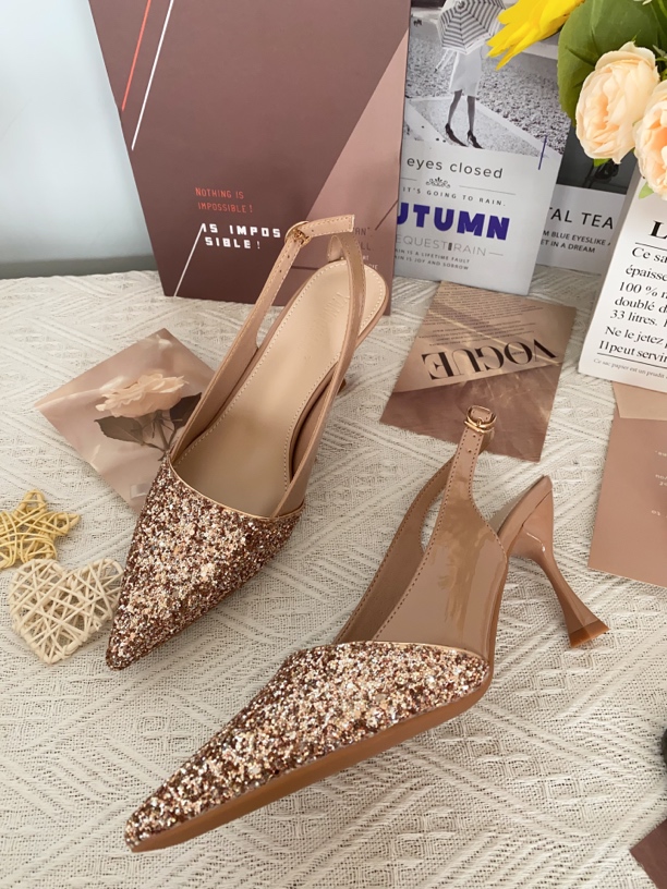 性感漆皮一字扣亮片高跟鞋713-1