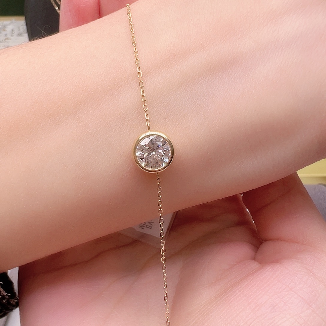 实验室培育钻石18K金镶嵌1ct K黄泡泡单钻手链16cm