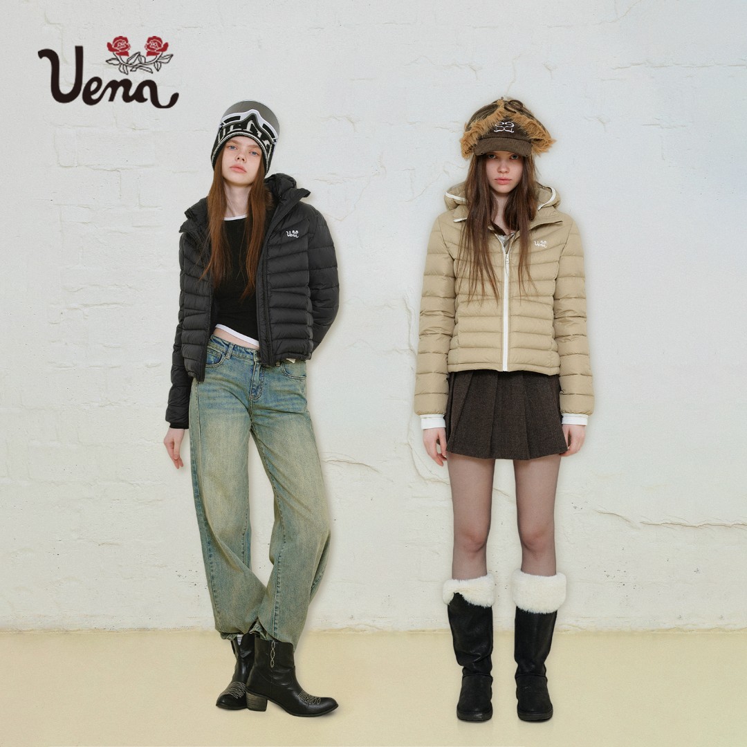 【玲珑玉桂】Uena字母刺绣立领连帽排骨羽绒服加厚外套女帽子可拆