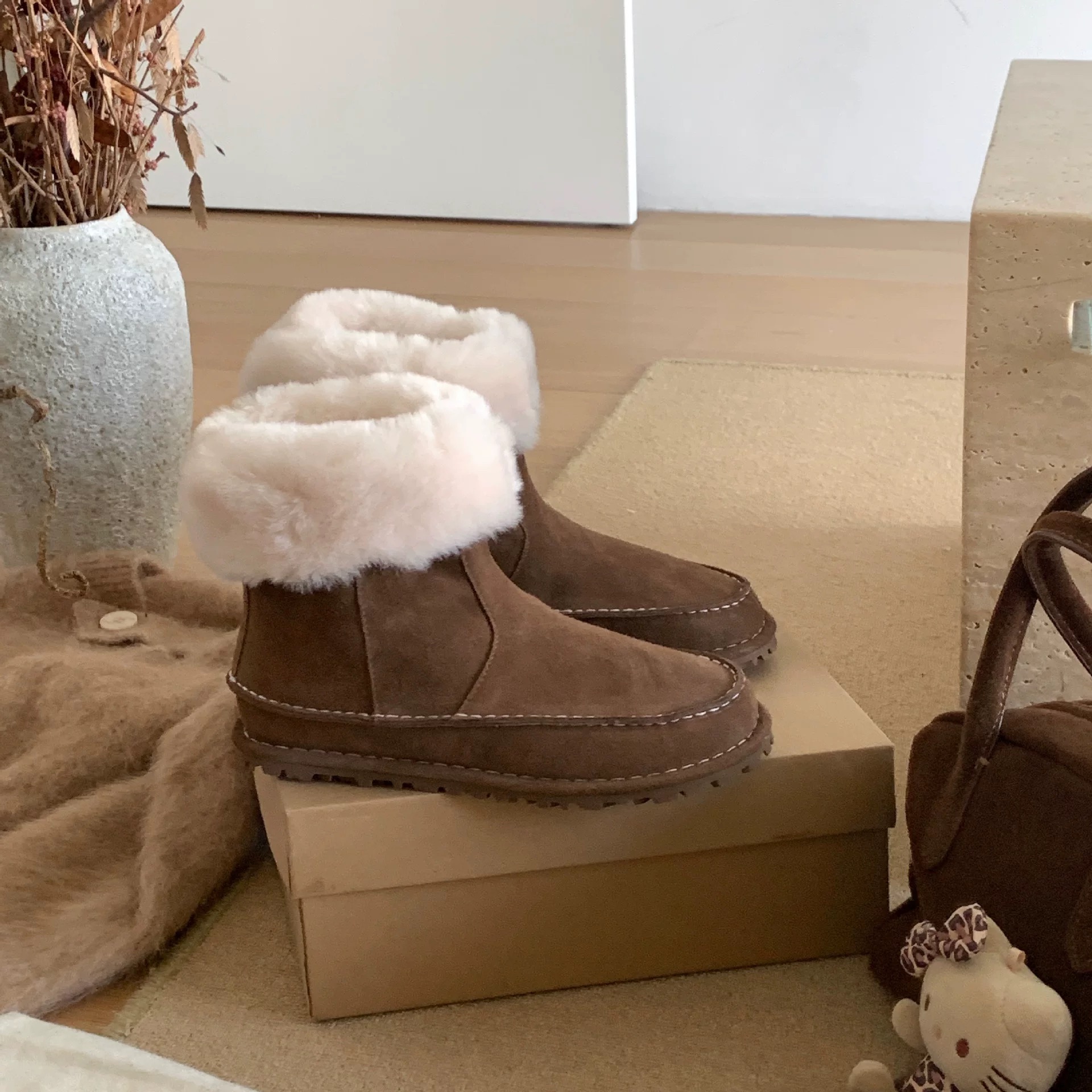 加绒短靴厚底两短靴保暖棉鞋