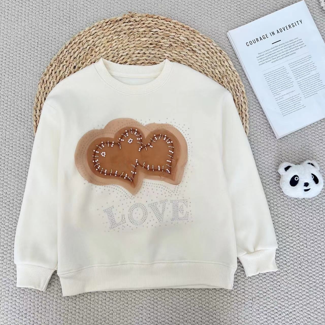 【米果妈】 女童2025冬季新款爱心钉珠一体绒卫衣B5256