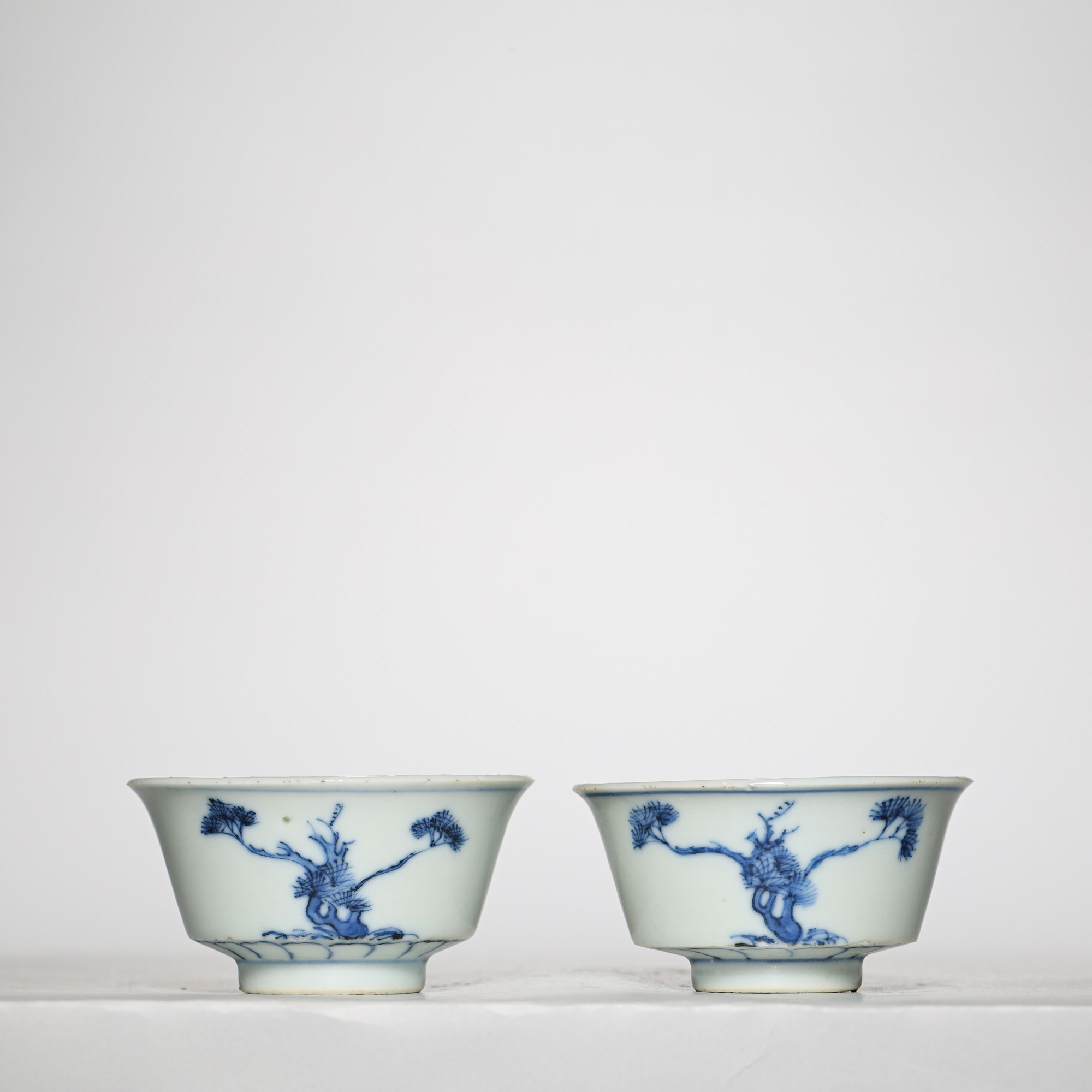 6023清·青花岁寒三友图杯一对