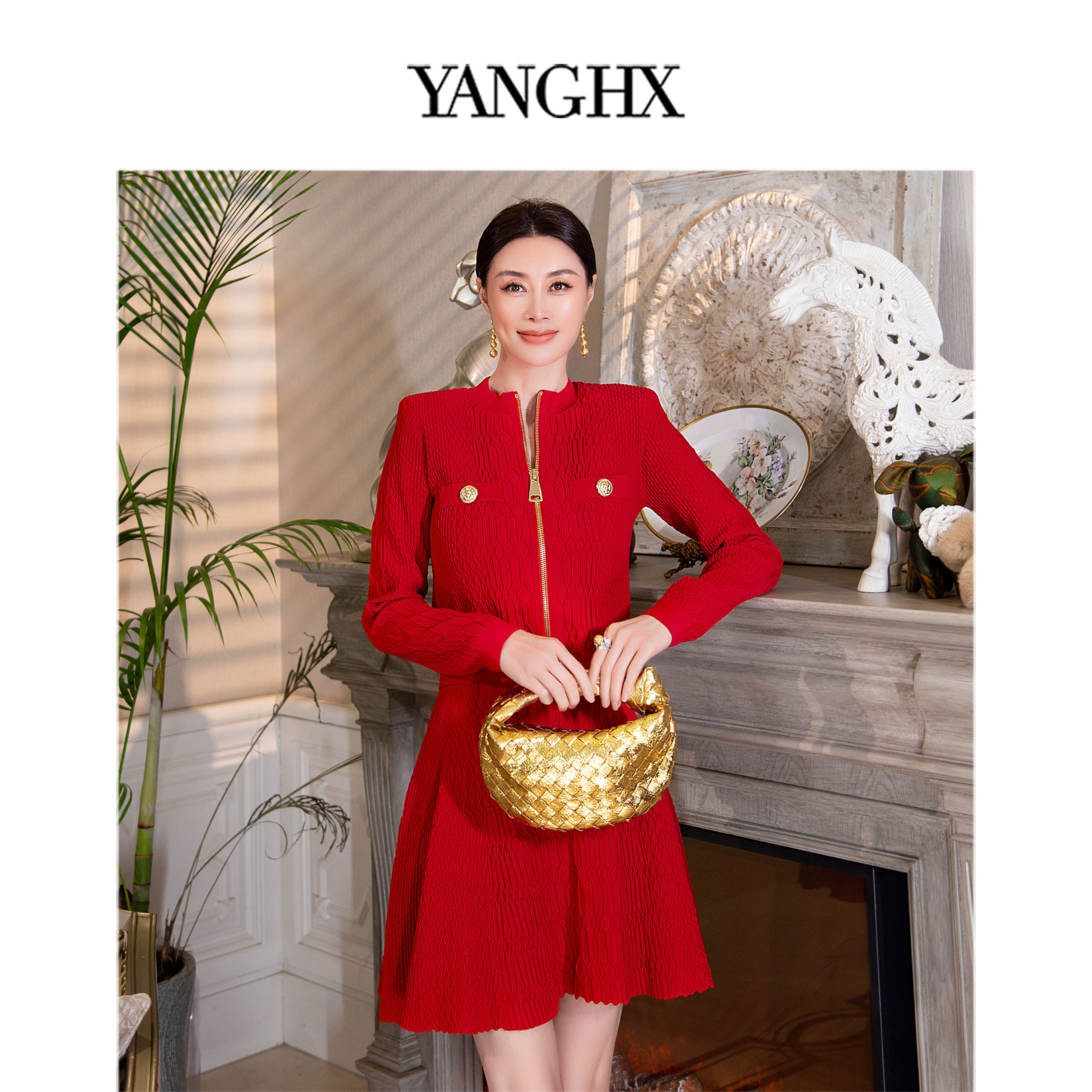 YNG圆领鳄鱼纹设计感针织开衫/18181668