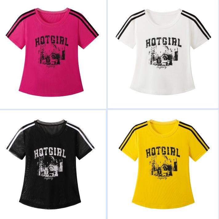 夏季新款冰感网纱T恤广场舞健身操户外跑步休闲显瘦条纹上衣