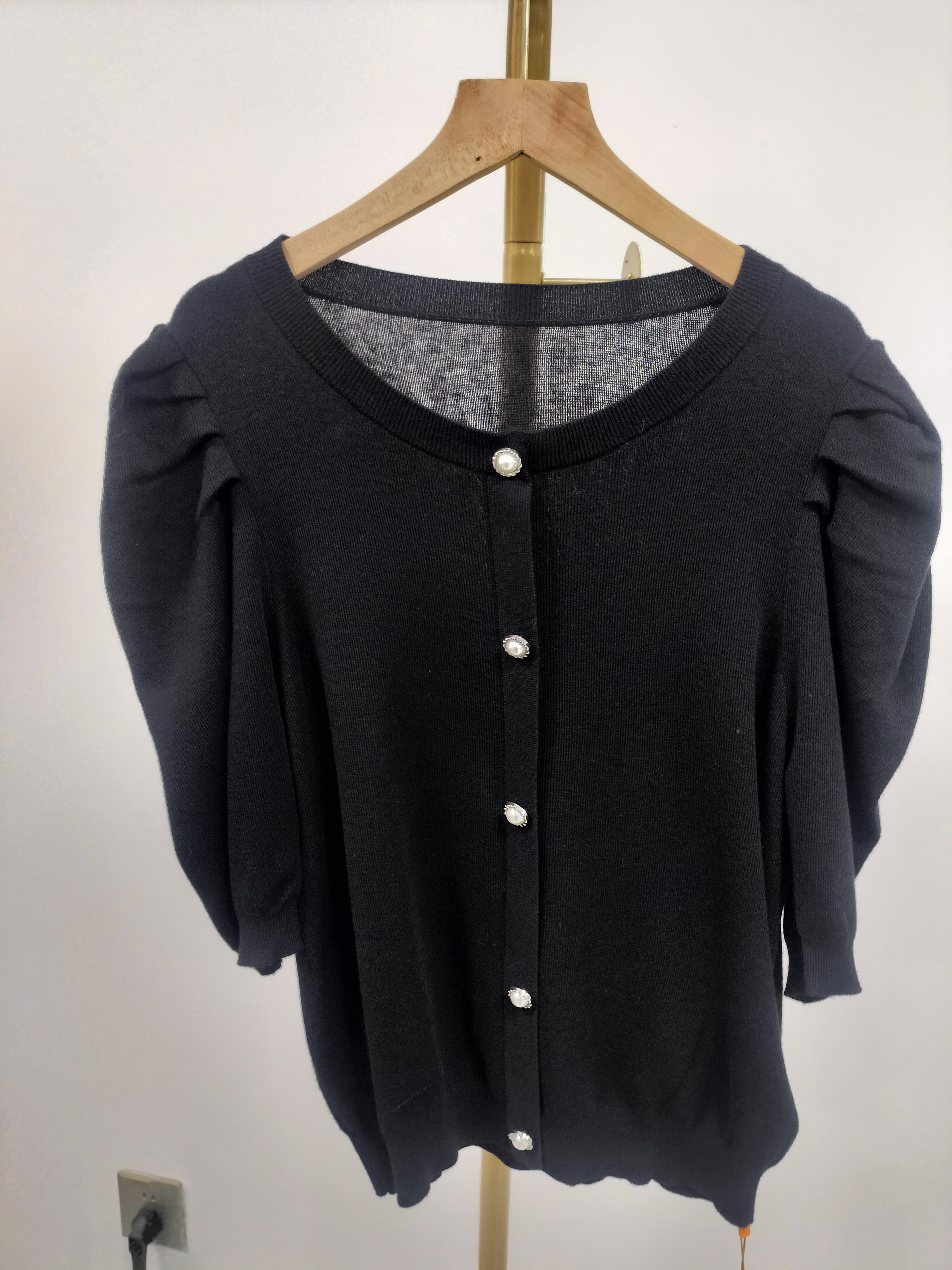 6078-日系泡泡袖针织衬衫甜美宽松设计夏季新款