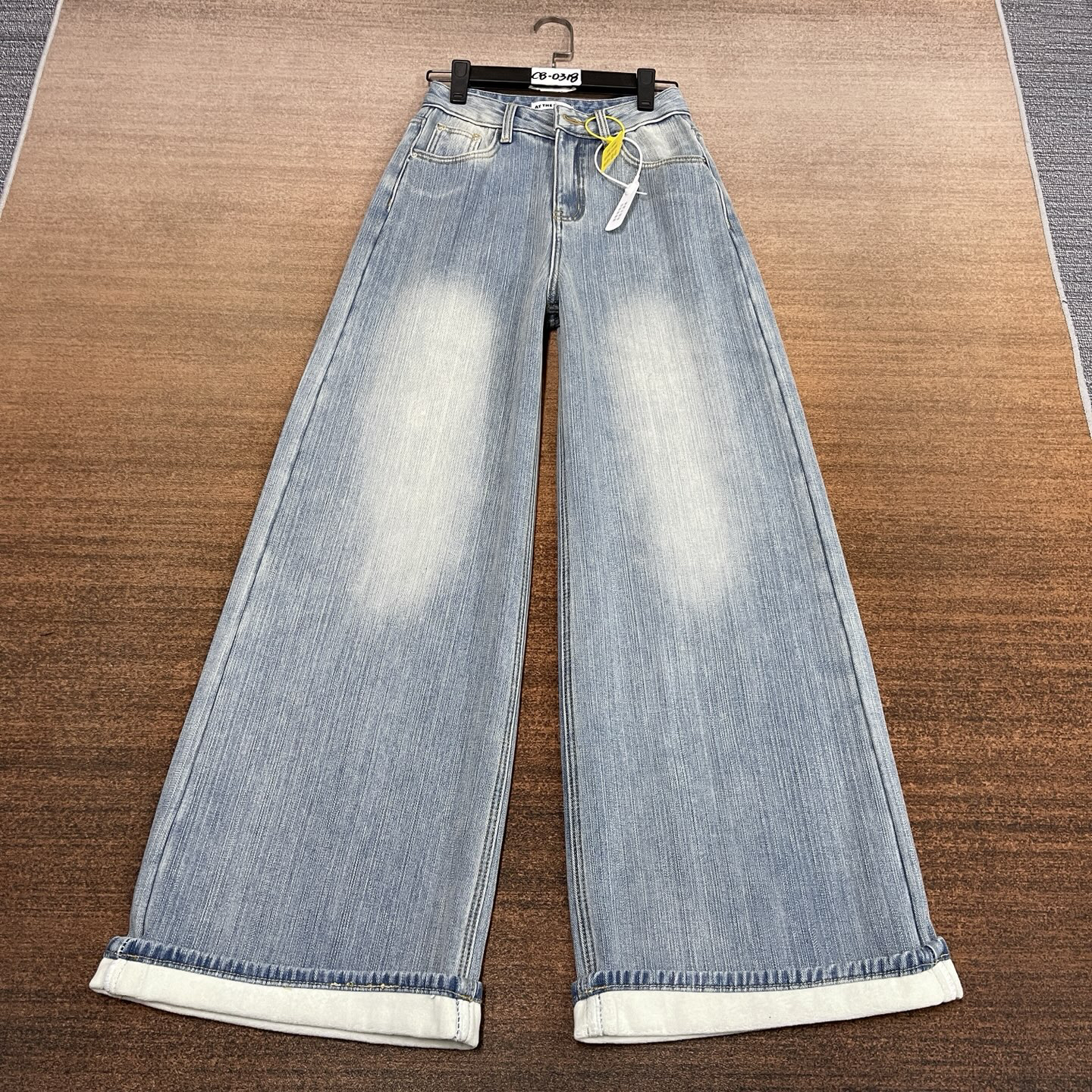 #C8-0318 加绒-厚绒 高品质 白冰蓝竹节卷边阔腿裤 无弹（不换退）