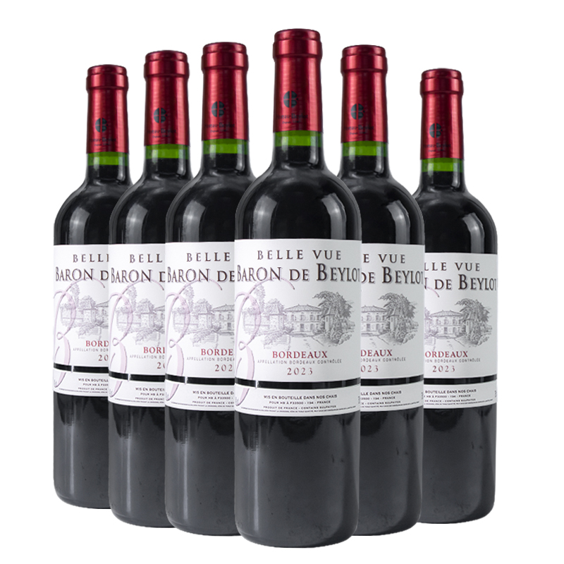 法国进口波尔多AOC美景贝罗波尔多干红葡萄酒750ml*6瓶整箱装
