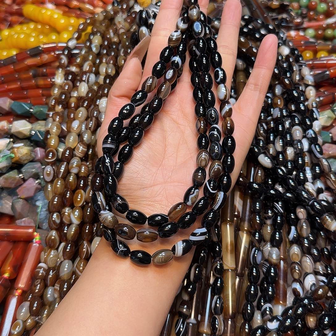 玛瑙/玉髓未镶嵌珠宝半成品天然蚕丝米珠板眼线条一条8✖️12mm