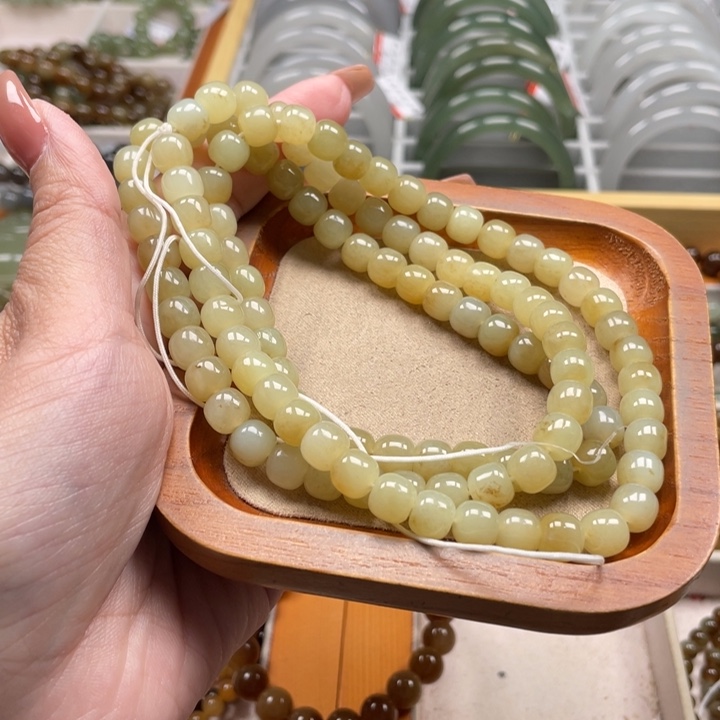 和田玉珠串7*8mm未镶嵌h***-