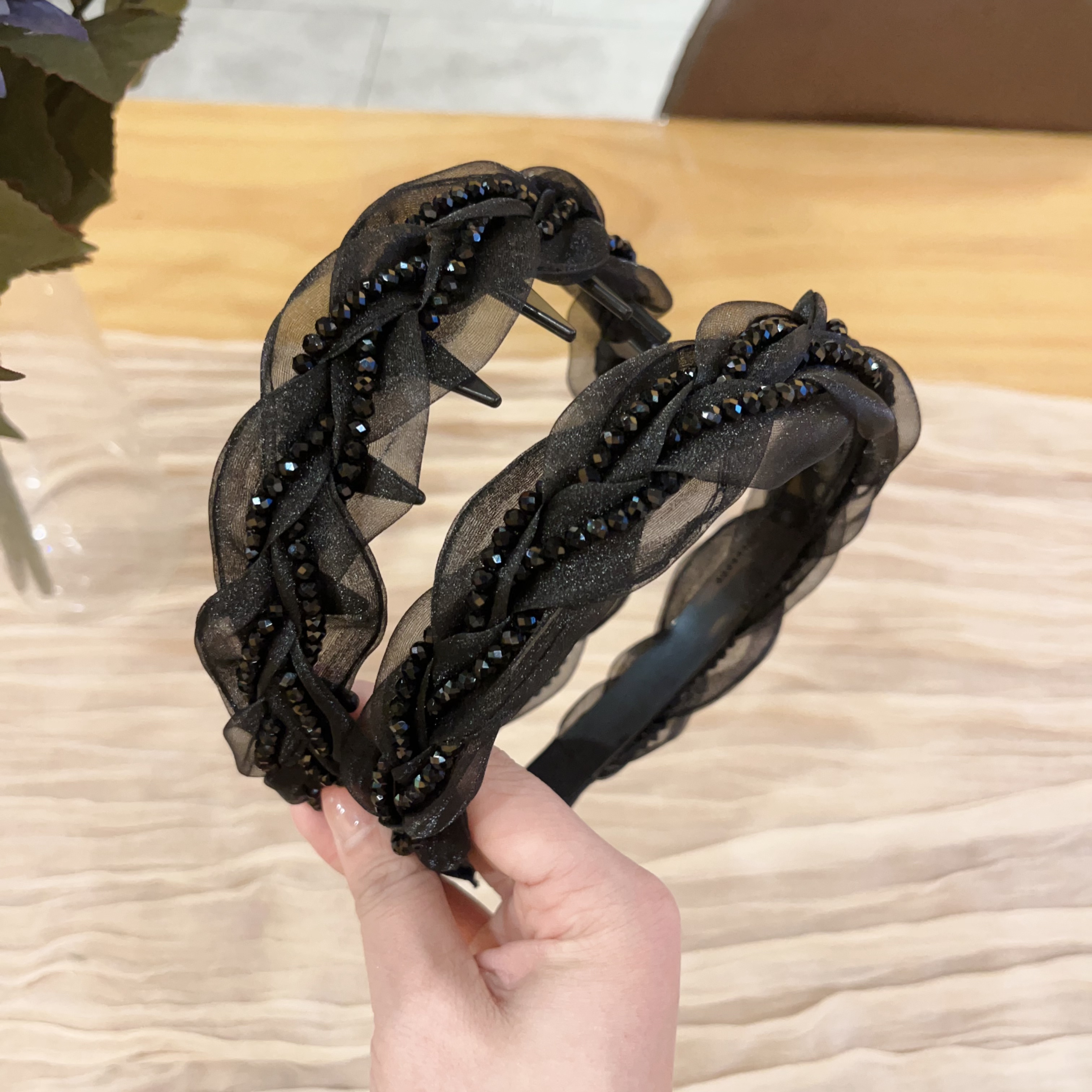 仿水晶手工发箍百搭女升级版宽边麻花辫防滑高颅顶头箍发饰气质