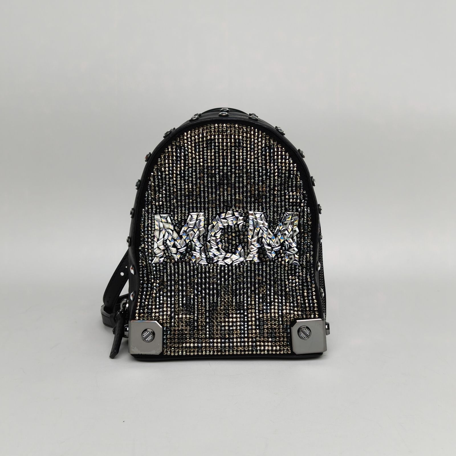 95新 MCM 小花Jerry活动 黑色 皮革C 水钻 mini 双肩包 钻款 /
