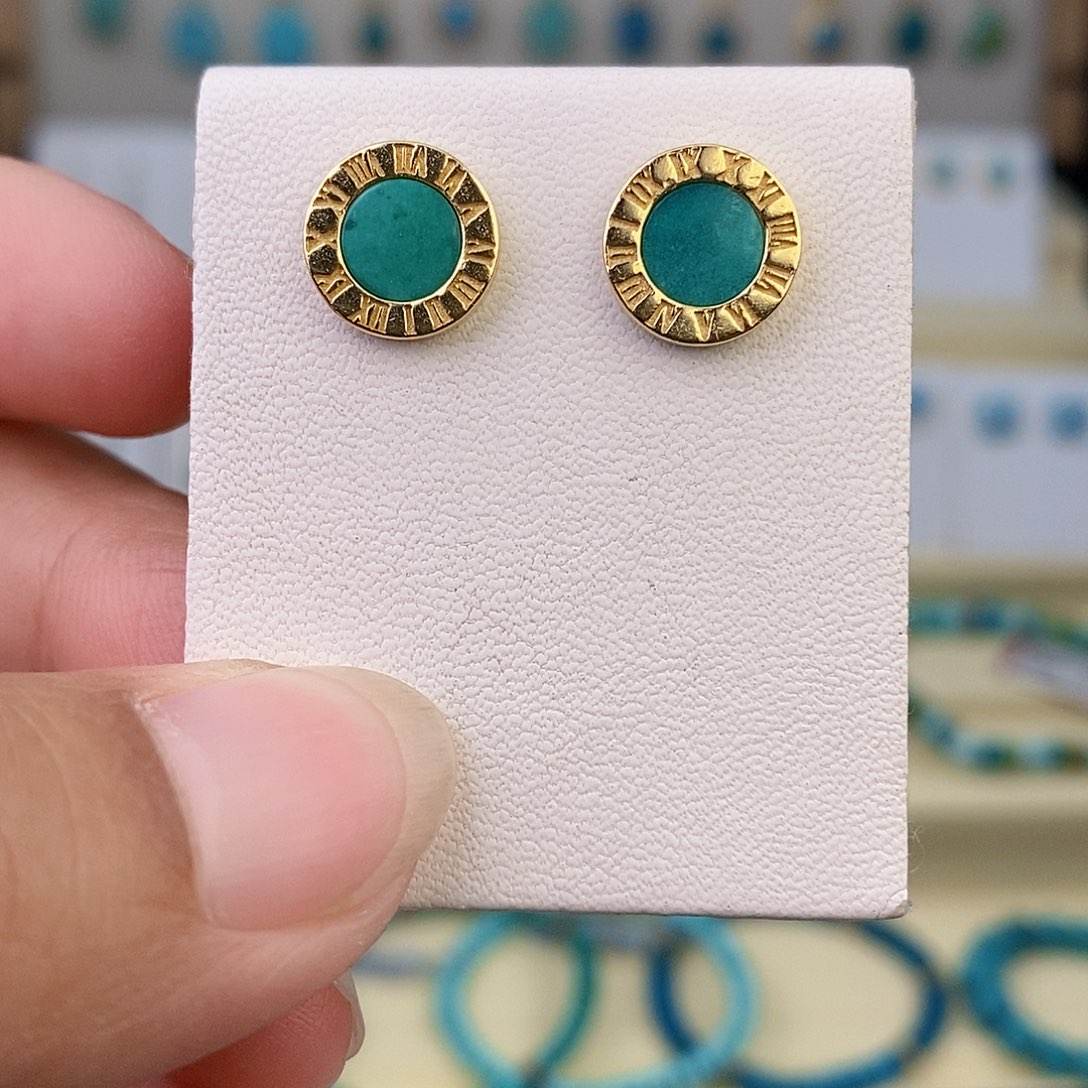 银S925镶嵌绿松石耳饰