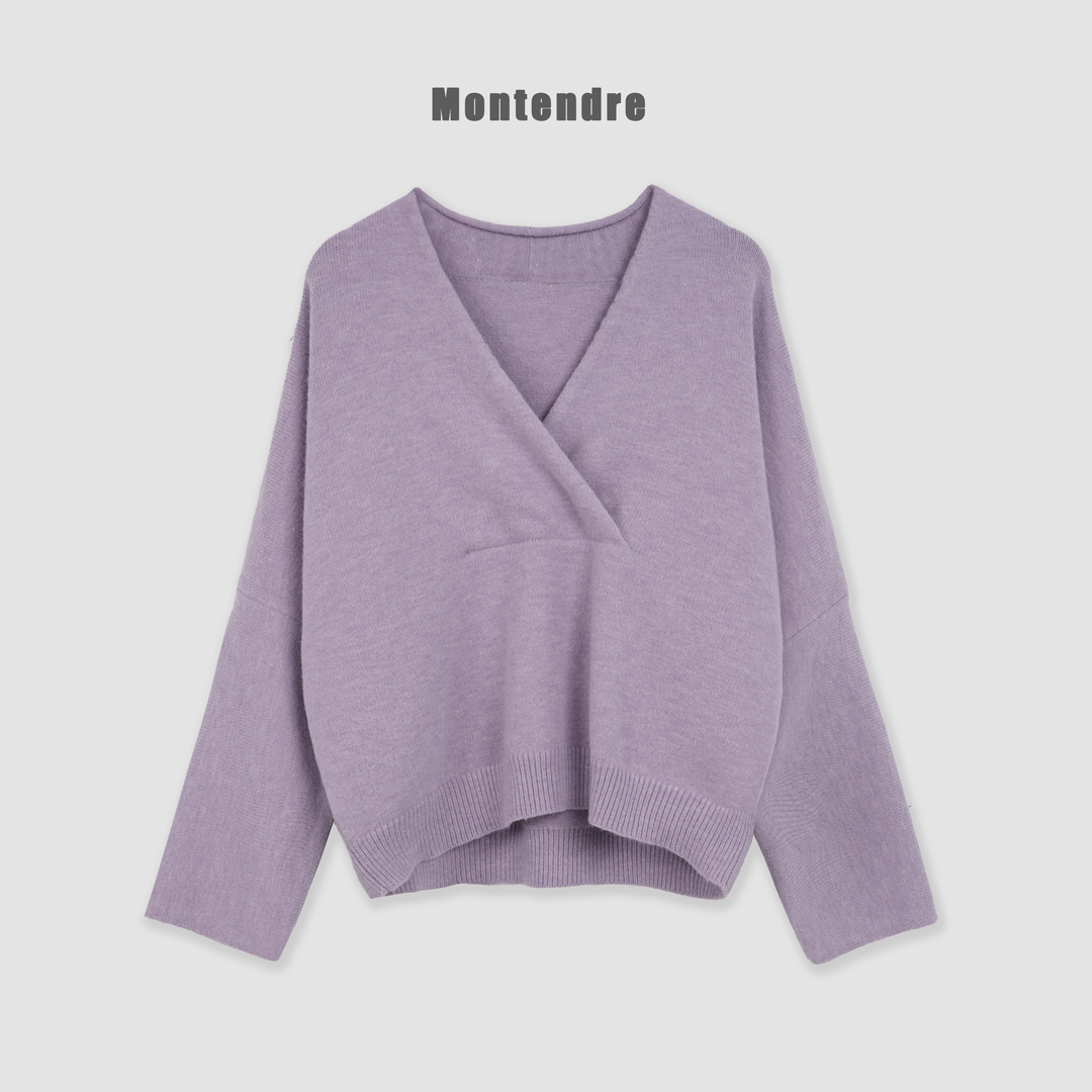 【MonTendre】秋冬新款 R 蝙蝠袖显瘦针织衫V领休闲长袖纯色上衣