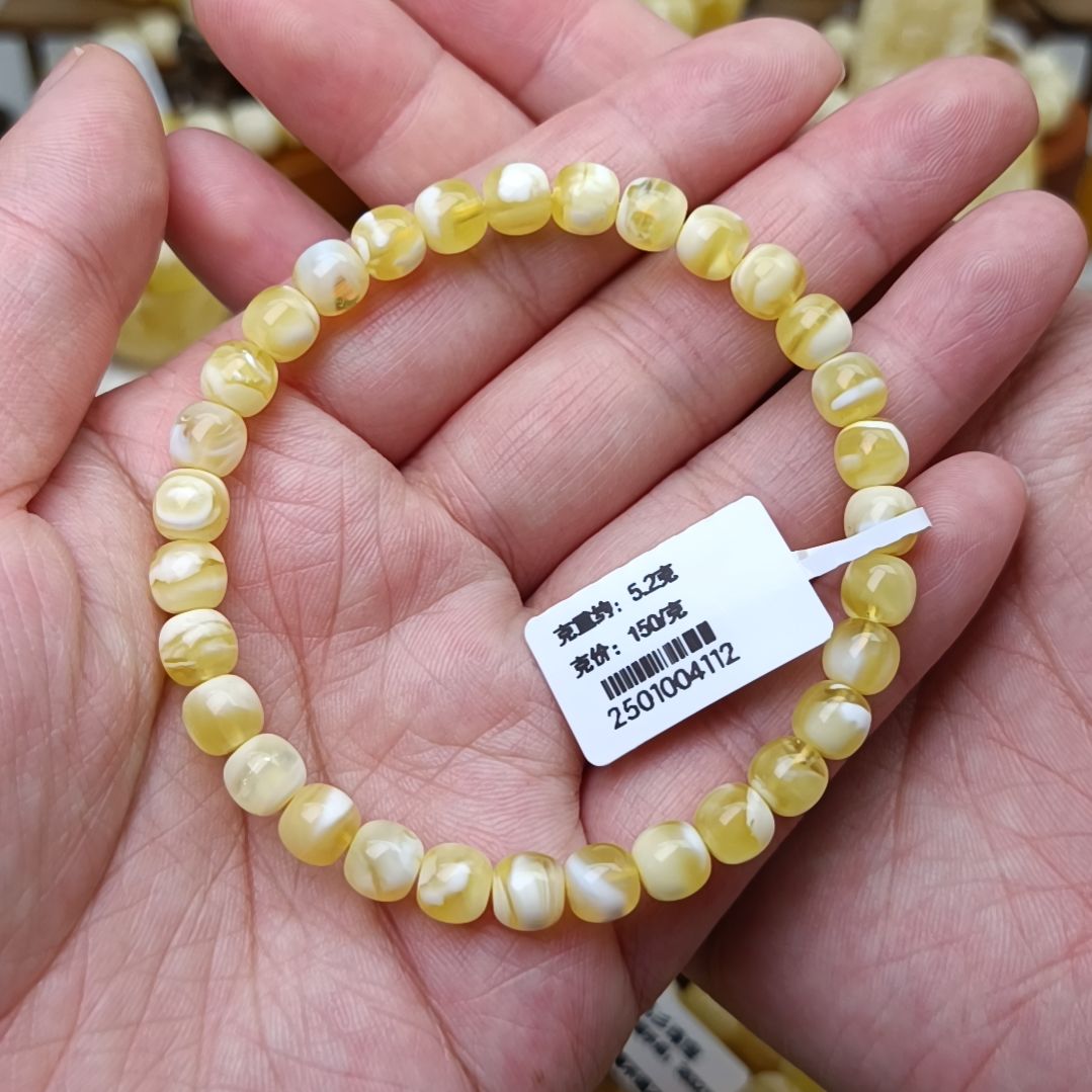 蜜蜡手链未镶嵌6老型金瓷白溶洞妖花