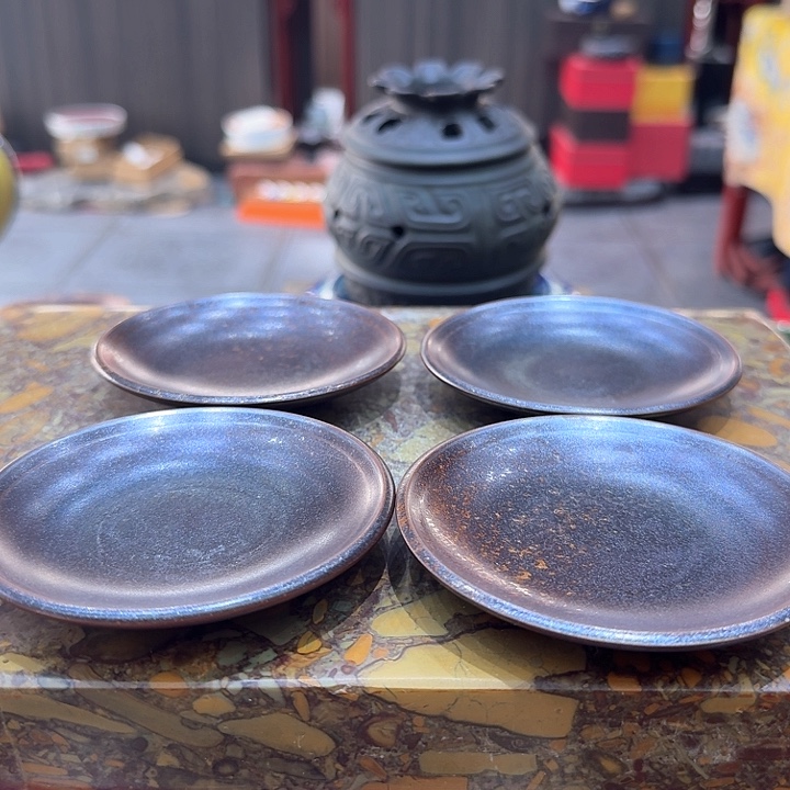 陶烧窑变杯垫一组。品茗赏