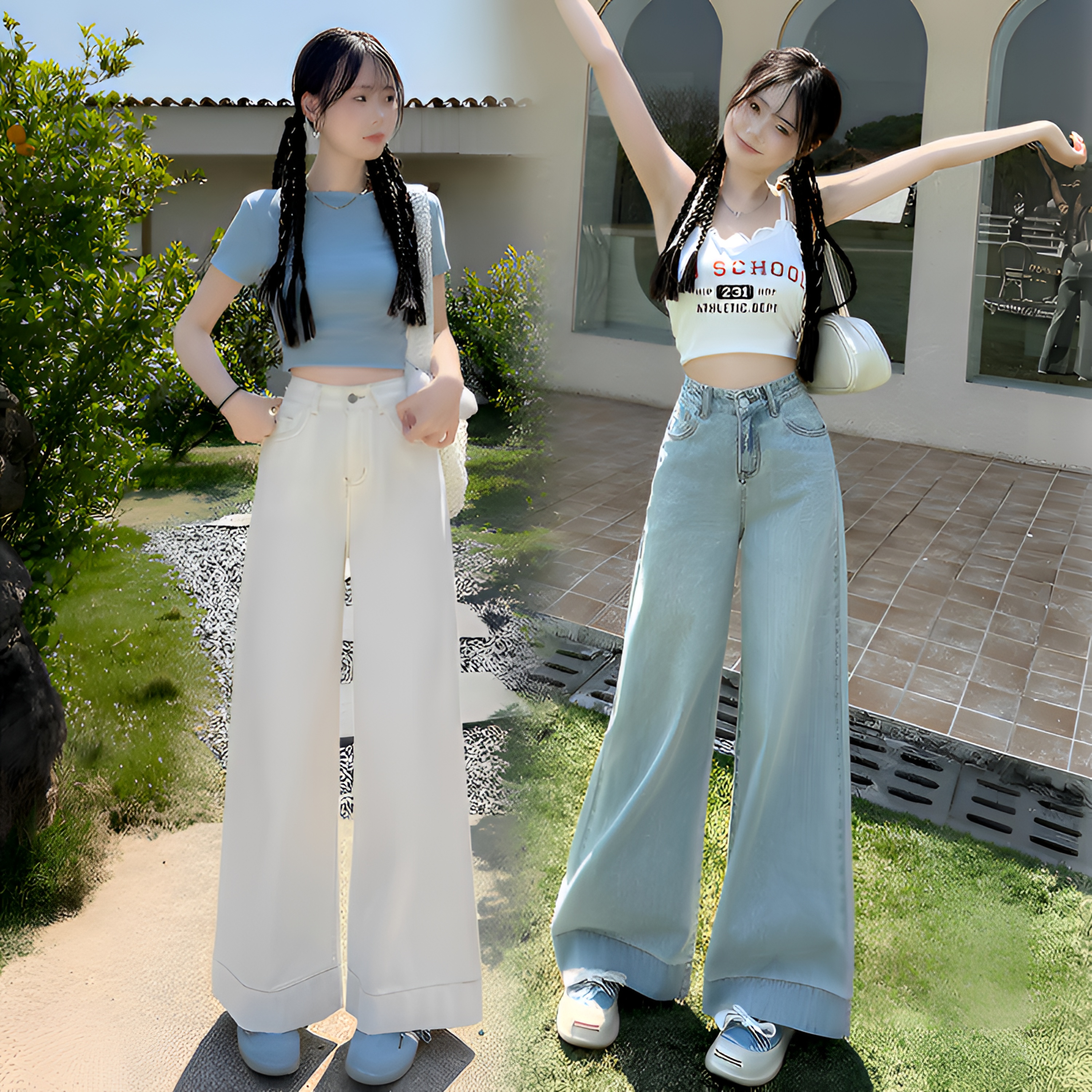 2025年高腰宽松女牛仔裤牛仔阔腿牛仔裤夏季薄款裤子垂感拖地裤