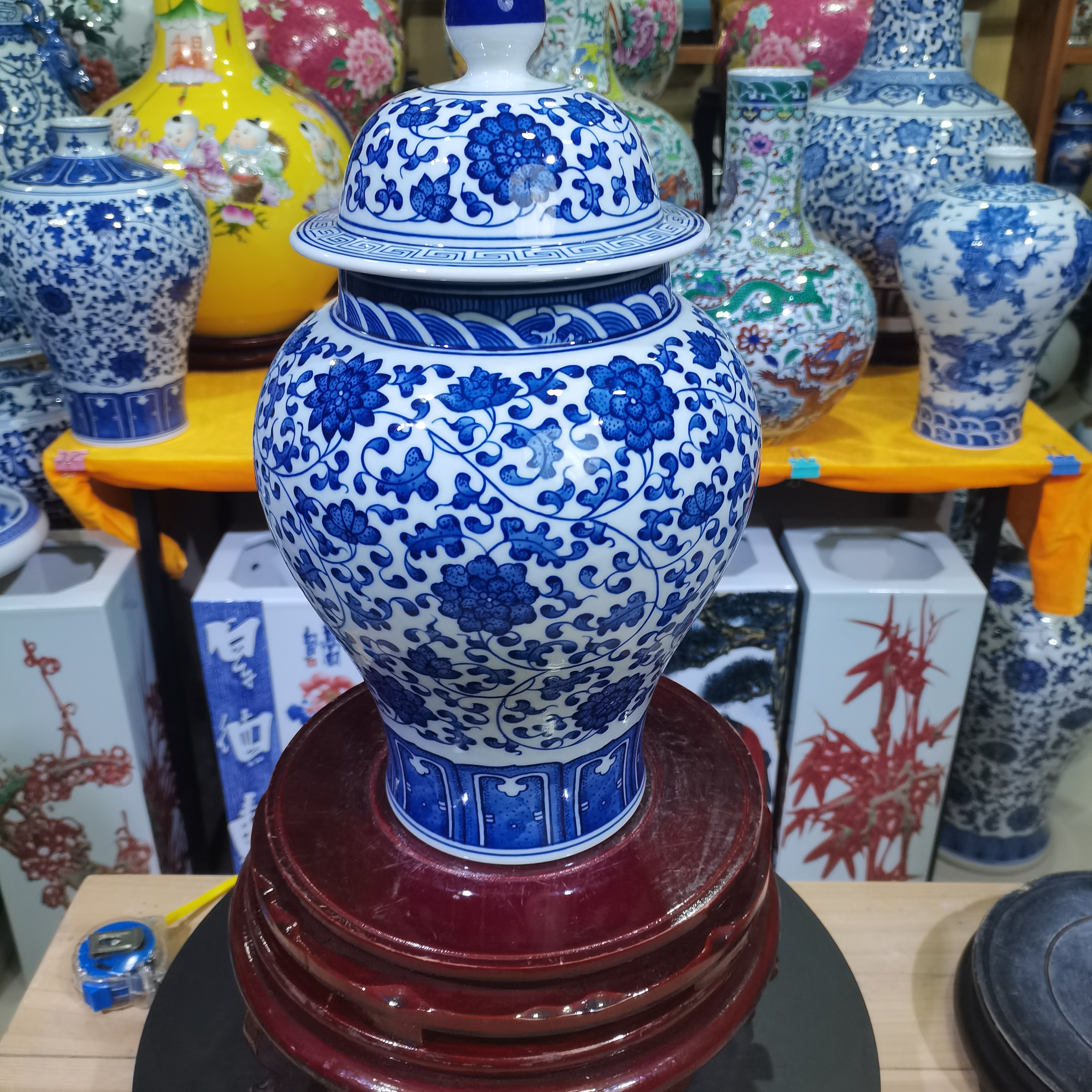 精工手绘缠枝莲将军瓶青花瓷花瓶青花瓷陶瓷花瓶陶瓷瓷瓶花瓶摆件