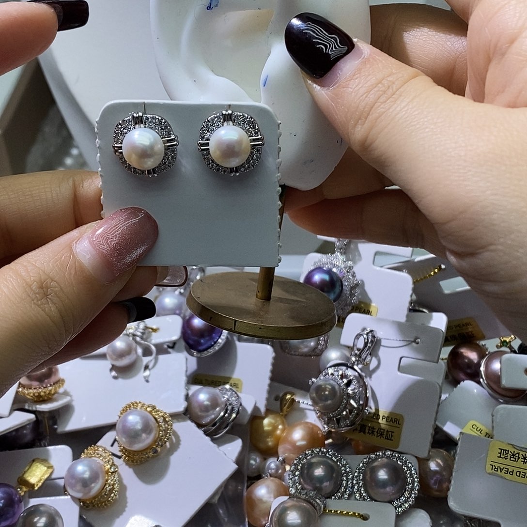 淡水珍珠耳钉银S925镶嵌