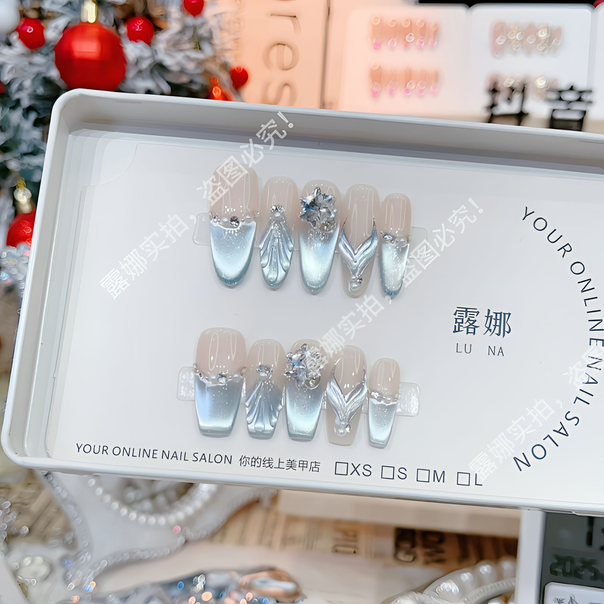 【蔚蓝鱼姬】温柔少女高级气质纯欲猫眼美甲纯手工穿戴甲