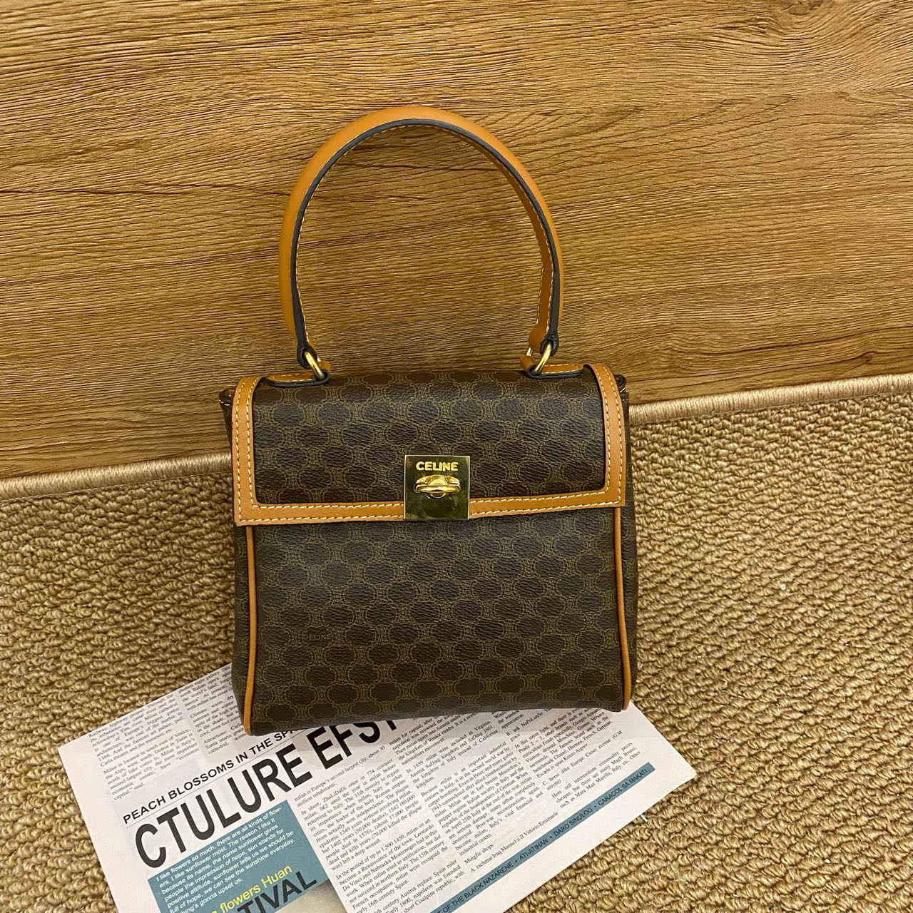 95新 Celine/思琳 老花中古kelly手提包 